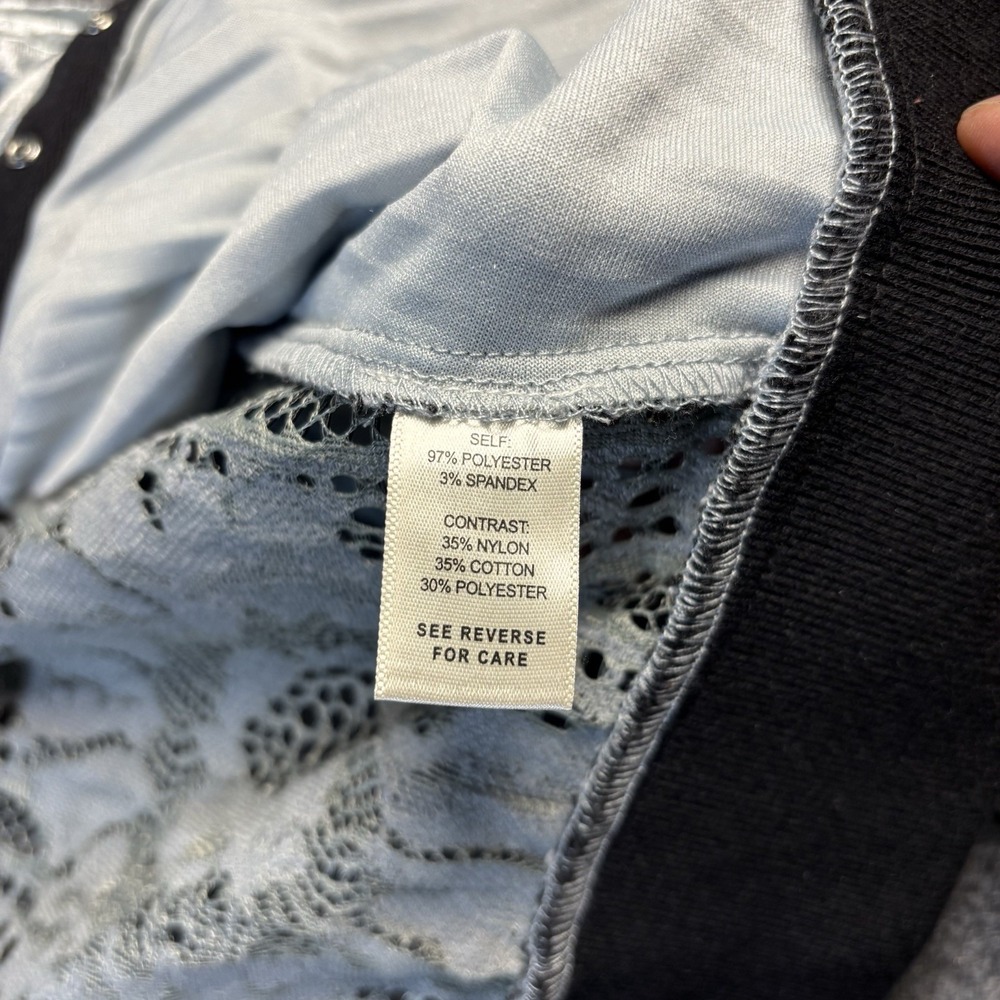 Willow & Root Jacket Women's Med Metallic Snap Buttons Sheer Lace Back‎ Bomber - Picture 6 of 6